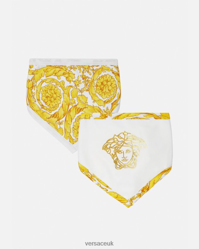 Children Versace Barocco Baby Bib 2-Pack 6D2D061845 White & Gold Accessories