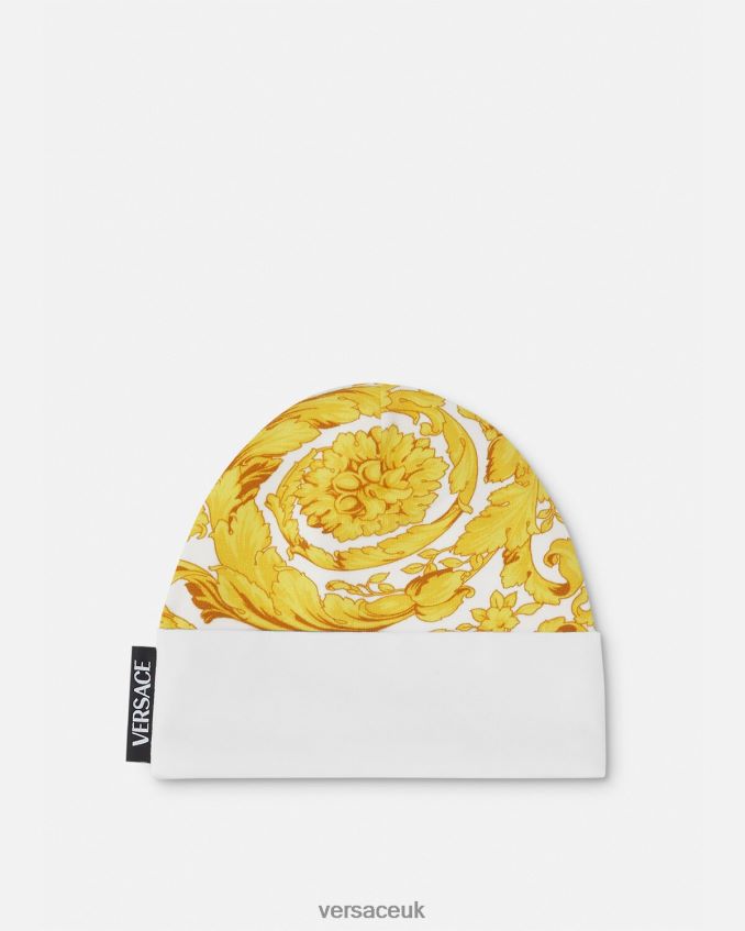 Children Versace Barocco Baby Cap 6D2D061820 White & Gold Accessories