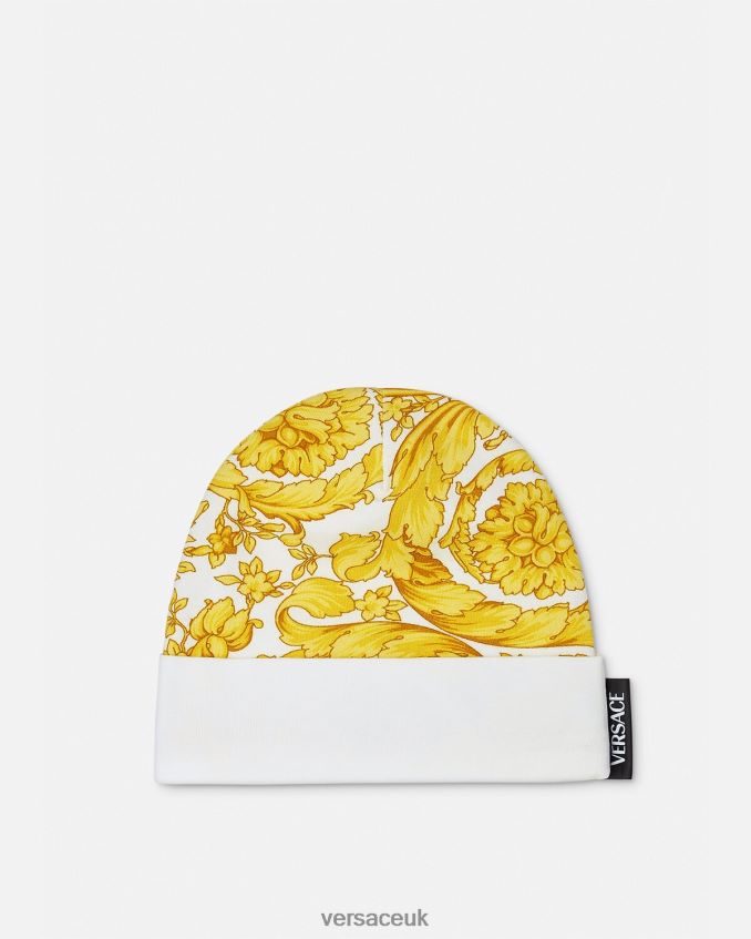 Children Versace Barocco Baby Cap 6D2D061820 White & Gold Accessories