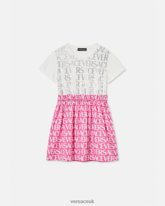 Children Versace Allover Dress 6D2D061980 White & Pink Clothing