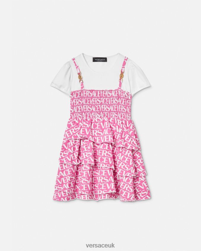 Children Versace Allover Ruffled Dress 6D2D061977 Light Pink Clothing