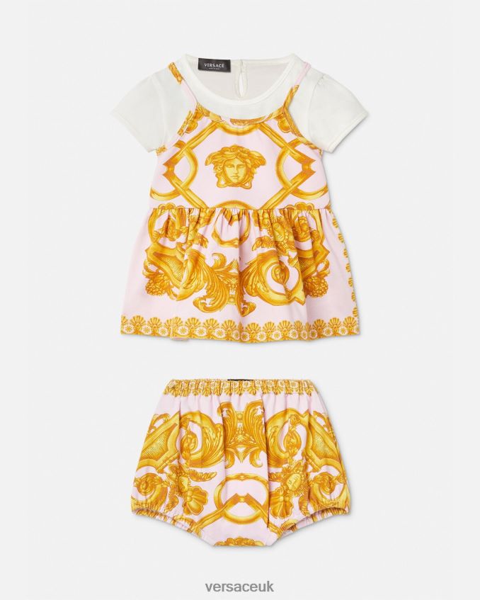Children Versace Barocco 660 Baby Dress Set 6D2D061828 Pink & White Clothing