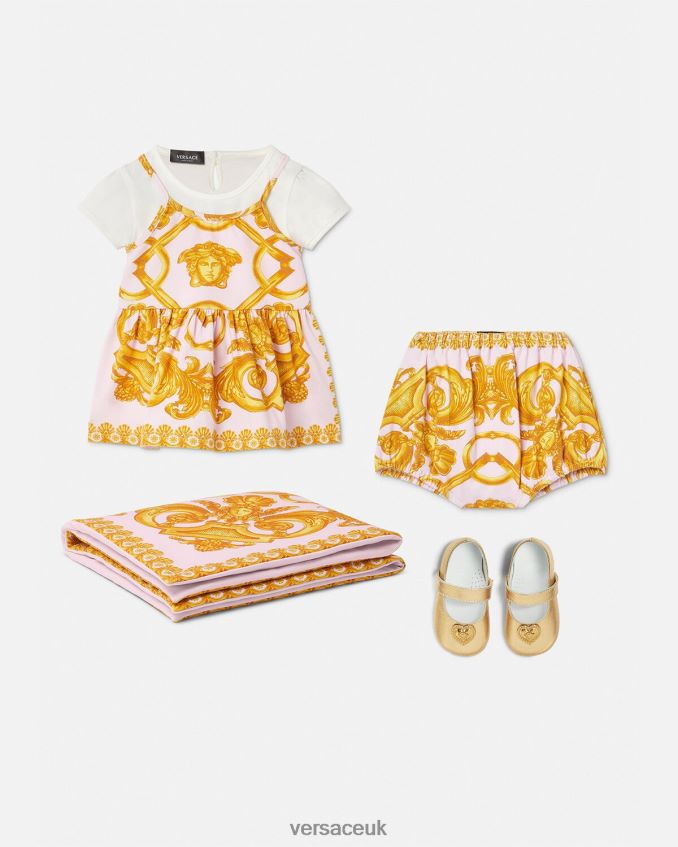 Children Versace Barocco 660 Baby Dress Set 6D2D061828 Pink & White Clothing