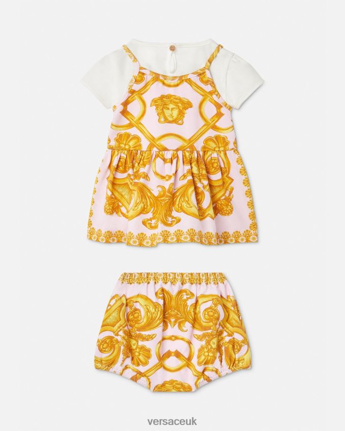 Children Versace Barocco 660 Baby Dress Set 6D2D061828 Pink & White Clothing