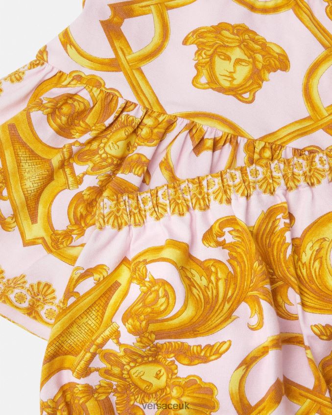 Children Versace Barocco 660 Baby Dress Set 6D2D061828 Pink & White Clothing