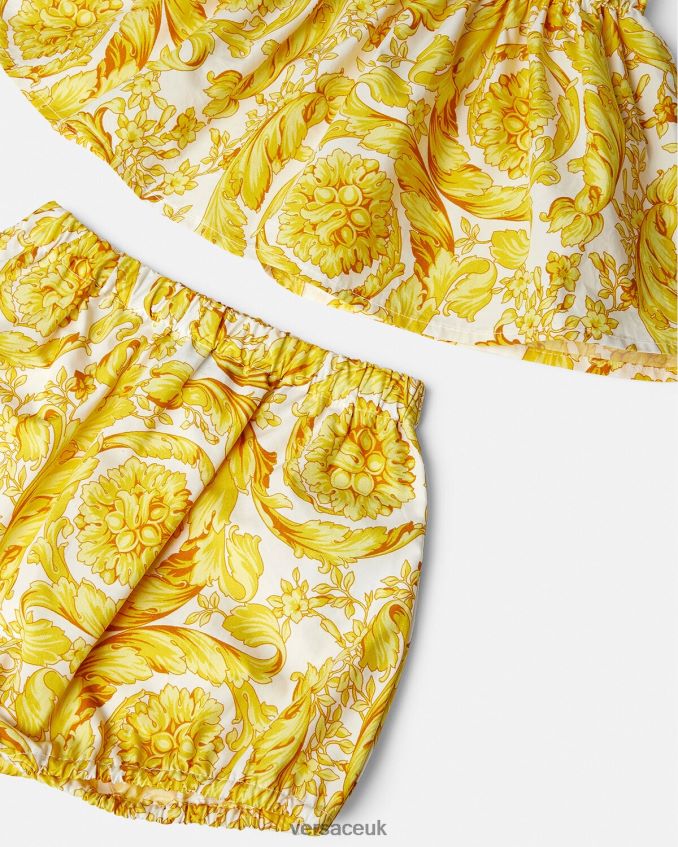Children Versace Barocco Baby Dress Set 6D2D061822 White & Gold Clothing