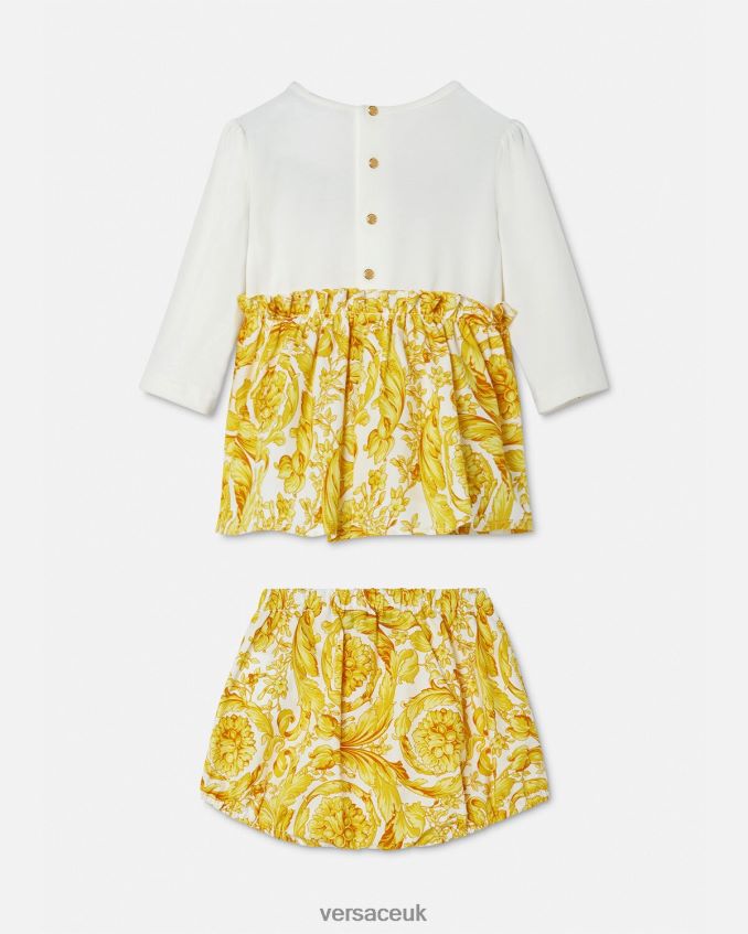 Children Versace Barocco Baby Dress Set 6D2D061822 White & Gold Clothing