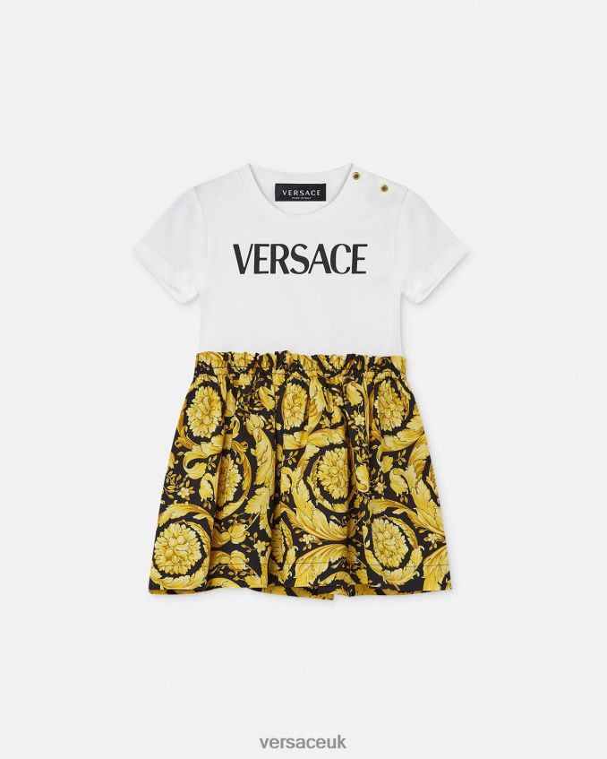 Children Versace Barocco Baby T-Shirt Dress 6D2D061858 White & Print Clothing