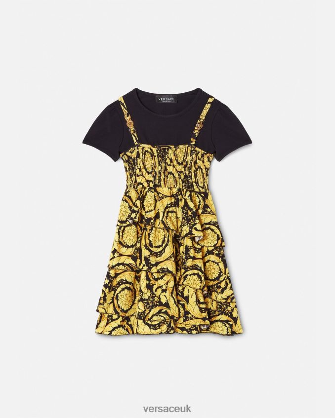 Children Versace Barocco Ruffled Dress 6D2D061987 Black Clothing