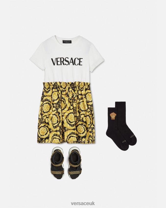 Children Versace Barocco T-Shirt Dress 6D2D061953 White & Print Clothing
