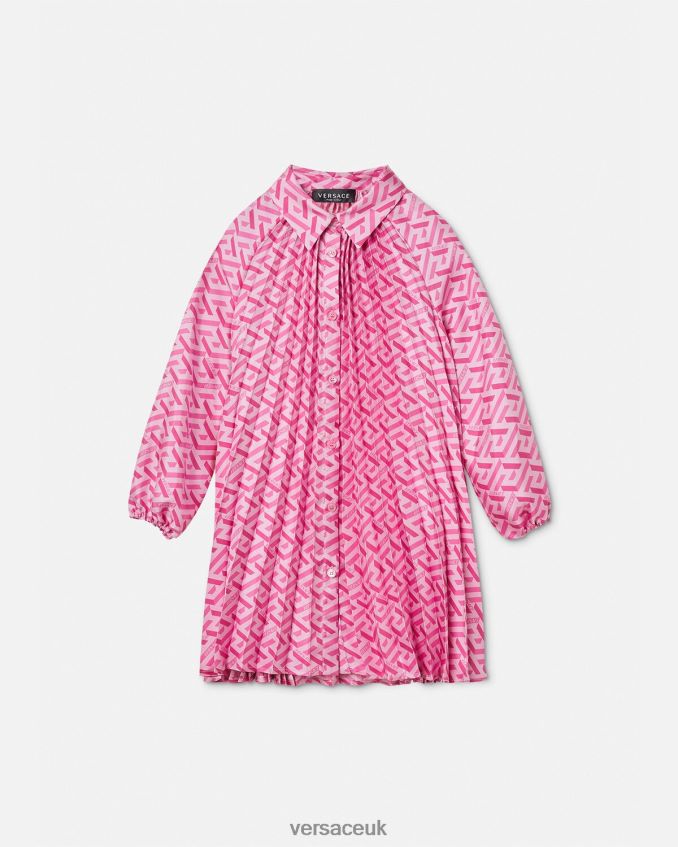 Children Versace La Greca Pleated Dress 6D2D061997 Pink Clothing