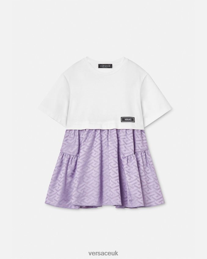 Children Versace La Greca T-Shirt Dress 6D2D061996 White & Lilac Clothing