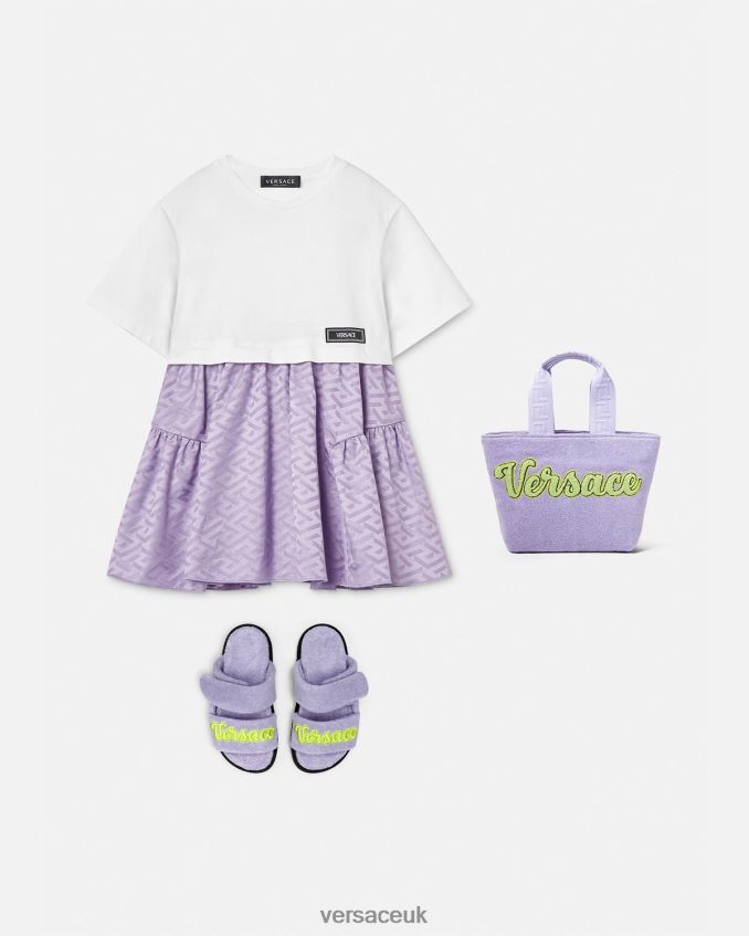 Children Versace La Greca T-Shirt Dress 6D2D061996 White & Lilac Clothing