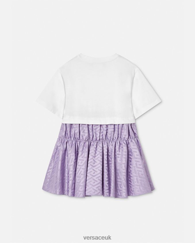 Children Versace La Greca T-Shirt Dress 6D2D061996 White & Lilac Clothing