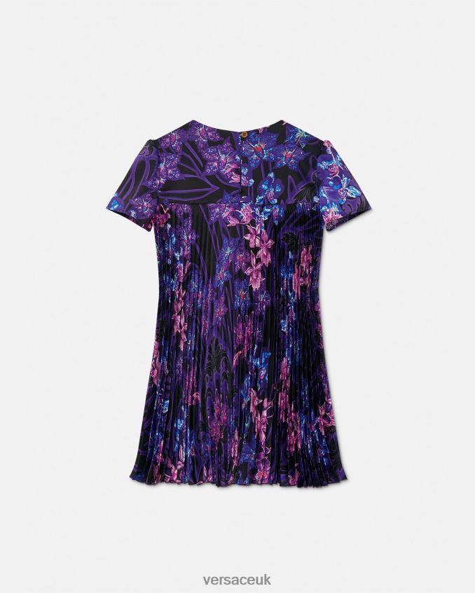 Children Versace Orchid Barocco Pleated Dress 6D2D062007 Violet & Print Clothing