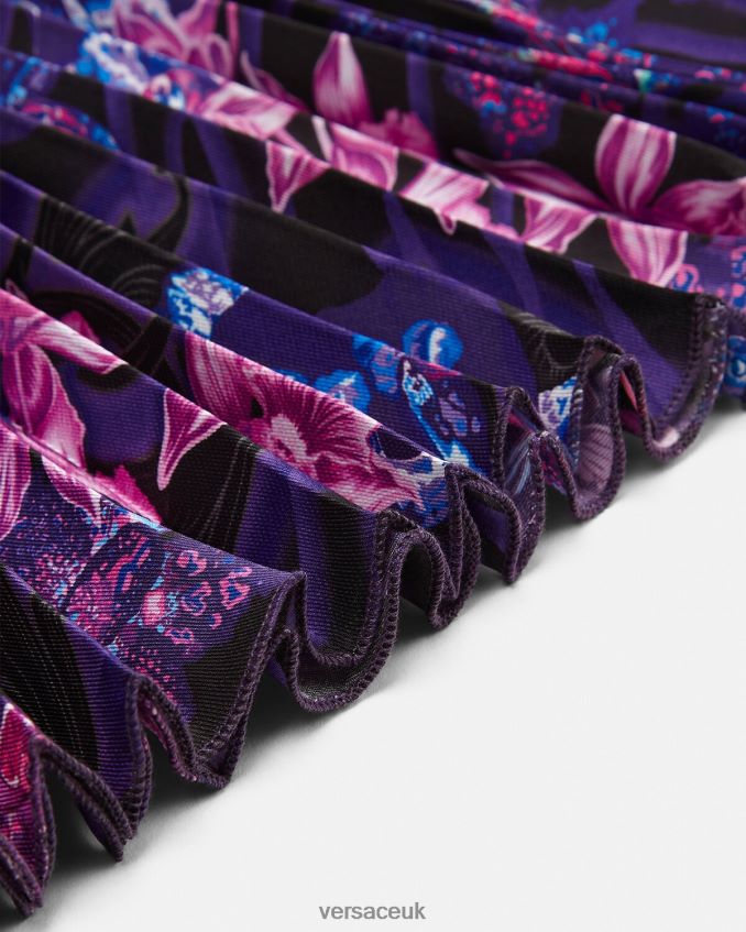 Children Versace Orchid Barocco Pleated Dress 6D2D062007 Violet & Print Clothing