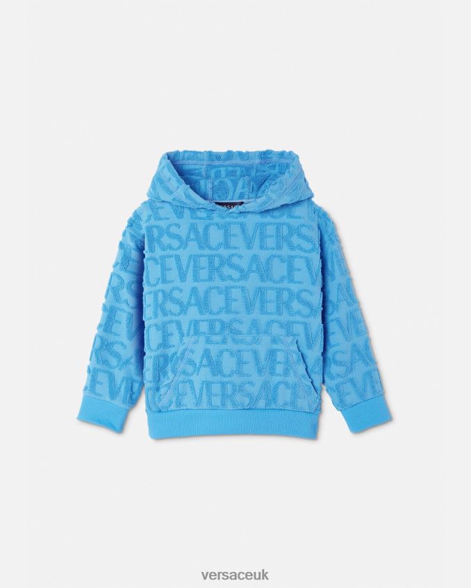 Children Versace Allover Towel Hoodie 6D2D062088 Light Blue Clothing