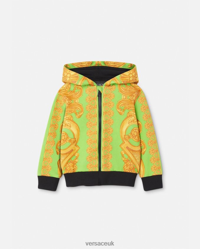 Children Versace Barocco 660 Baby Zip Hoodie 6D2D061892 Gold & Green Clothing