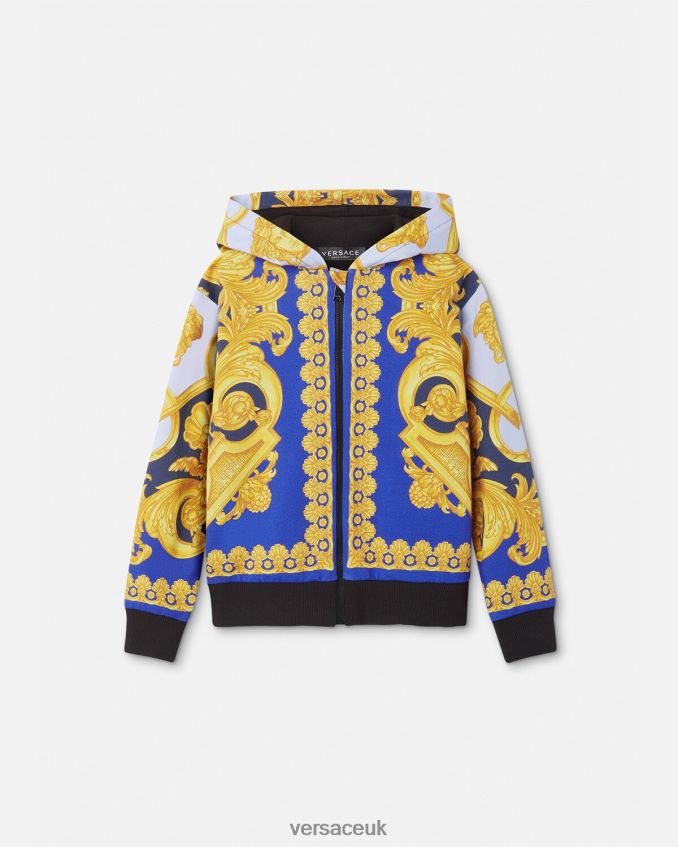 Children Versace Barocco 660 Zip Hoodie 6D2D062108 Blue & Gold Clothing