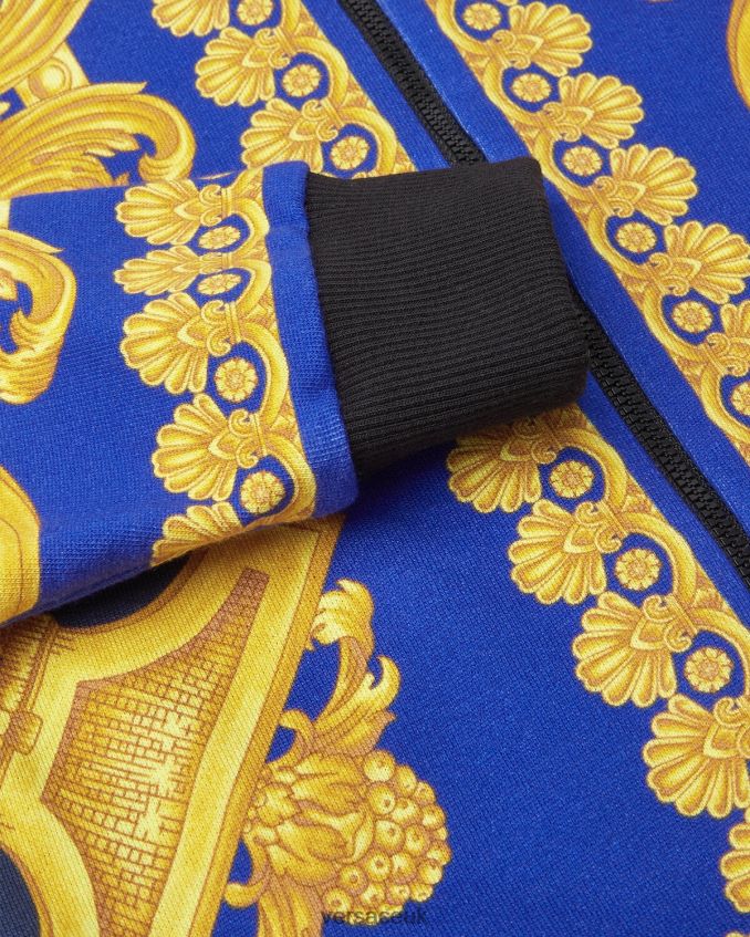 Children Versace Barocco 660 Zip Hoodie 6D2D062108 Blue & Gold Clothing