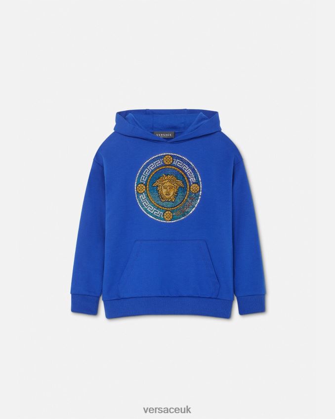 Children Versace Crystal Medusa Hoodie 6D2D062129 Royal Blue Clothing