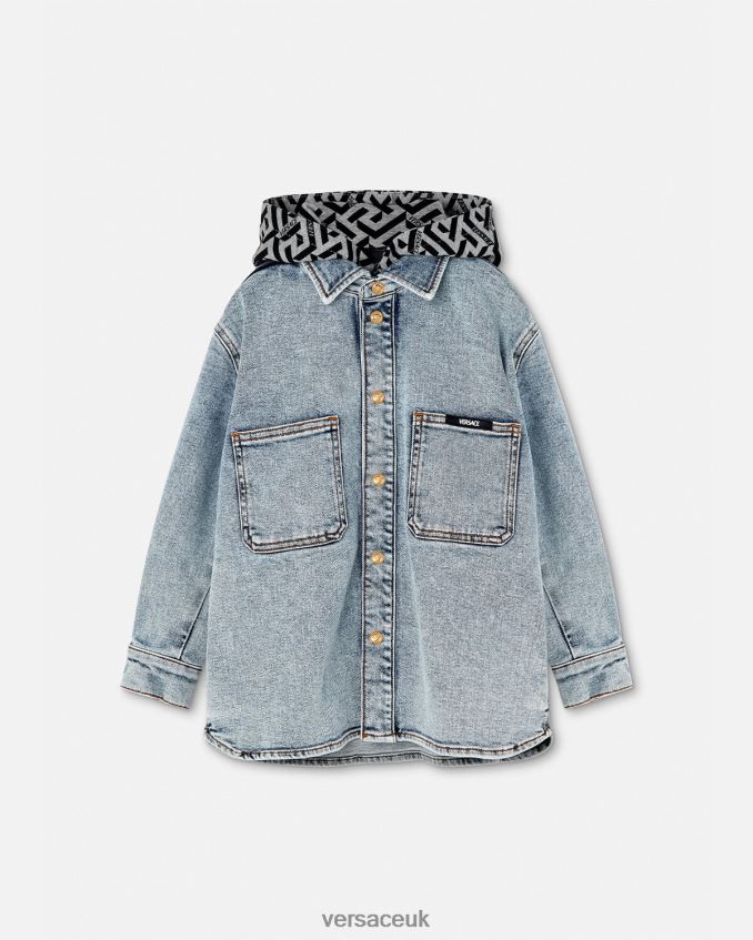 Children Versace La Greca Denim Hoodie Jacket 6D2D062119 Light Blue Clothing