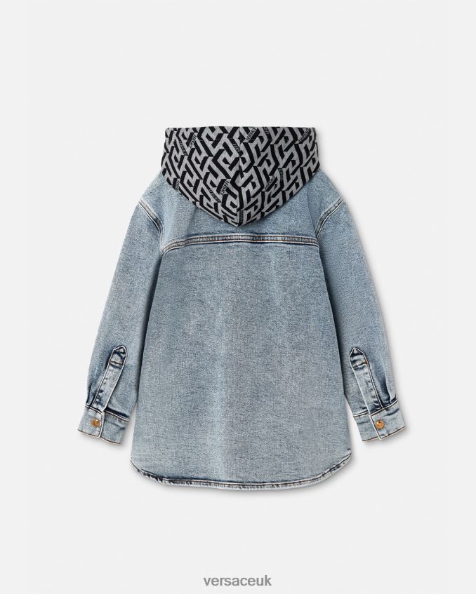 Children Versace La Greca Denim Hoodie Jacket 6D2D062119 Light Blue Clothing