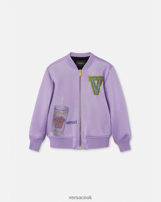 Children Versace Logo Bomber Jacket 6D2D062016 Lilac Clothing