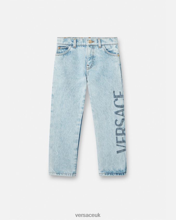 Children Versace Logo Jeans 6D2D062130 Light Blue Clothing