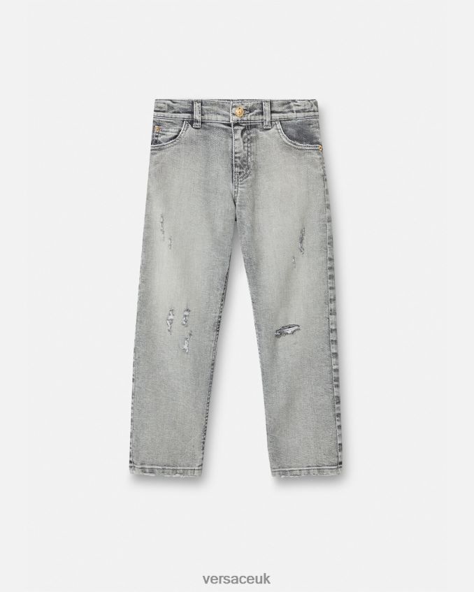 Children Versace Medusa Distressed Jeans 6D2D062135 Gray Clothing