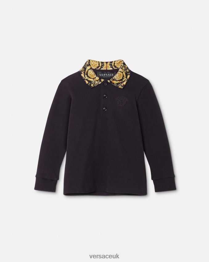 Children Versace Barocco Baby Polo Shirt 6D2D061902 Black Clothing