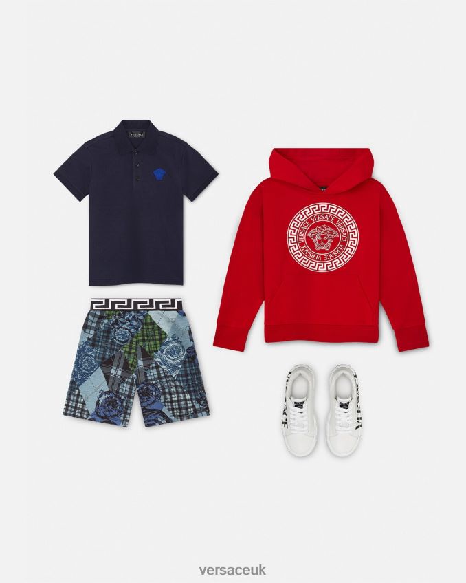 Children Versace Embroidered Medusa Polo Shirt 6D2D062102 Black & Blue Clothing