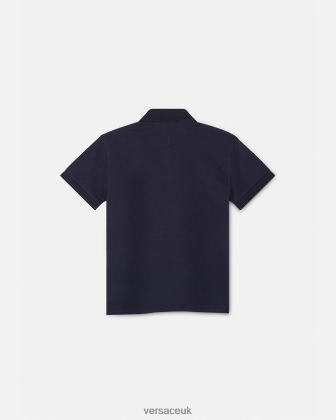 Children Versace Embroidered Medusa Polo Shirt 6D2D062102 Black & Blue Clothing