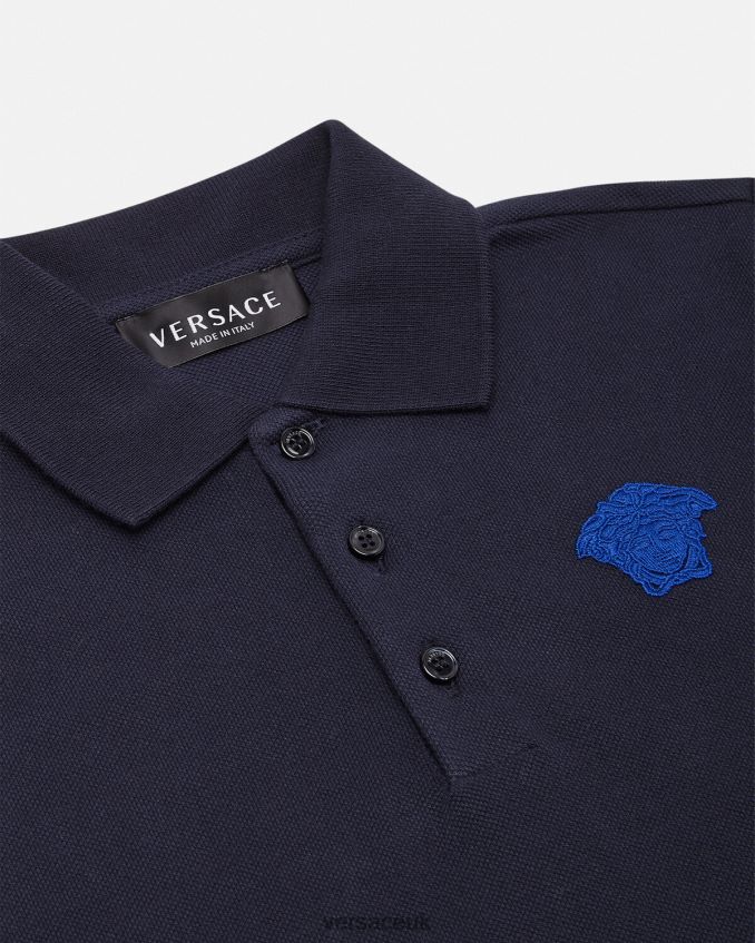 Children Versace Embroidered Medusa Polo Shirt 6D2D062102 Black & Blue Clothing