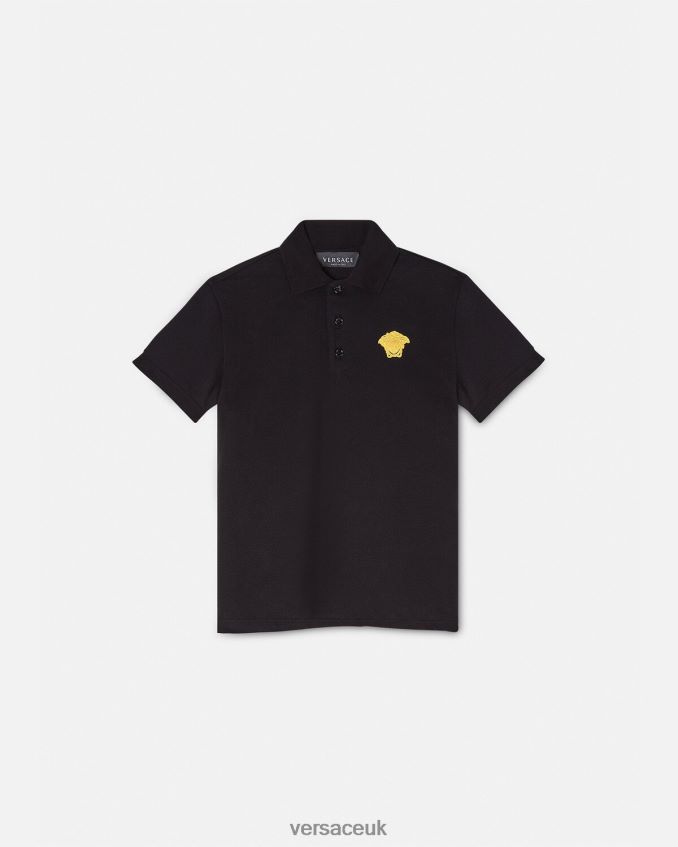 Children Versace Embroidered Medusa Polo Shirt 6D2D062104 Black Clothing