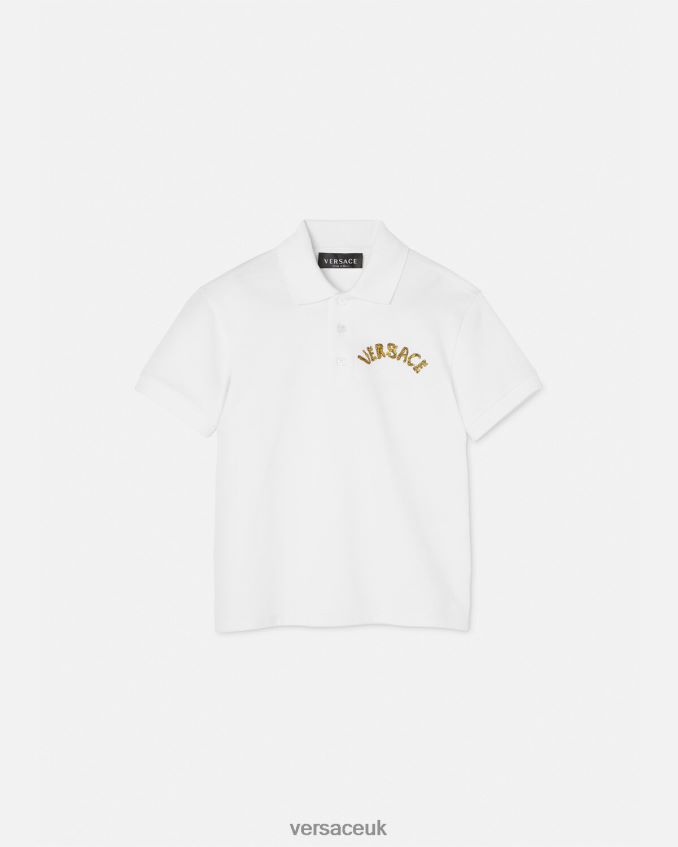 Children Versace Logo Polo Shirt 6D2D062082 White & Gold Clothing