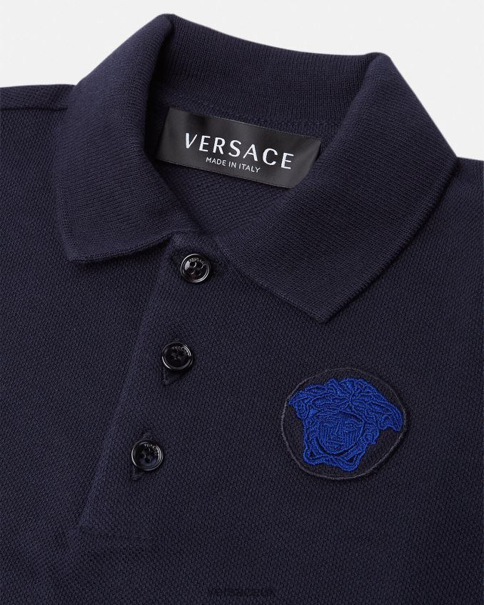 Children Versace Medusa Embroidered Baby Polo Shirt 6D2D061891 Black & Blue Clothing