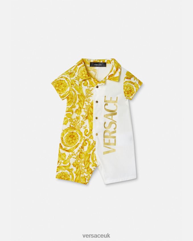 Children Versace Barocco Baby Romper 6D2D061819 White & Gold Clothing