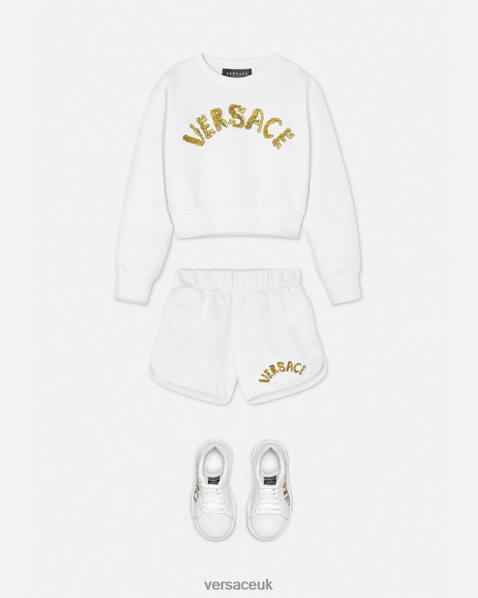 Children Versace Logo Sweat Shorts 6D2D061934 White & Gold Clothing