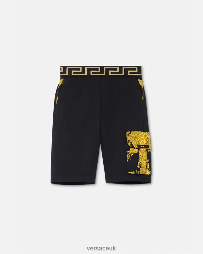 Children Versace Maschera Baroque Greca Shorts 6D2D062126 Black Clothing
