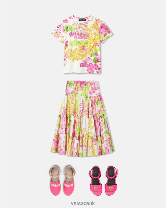 Children Versace Logo Orchid Long Skirt 6D2D061971 White & Print Clothing