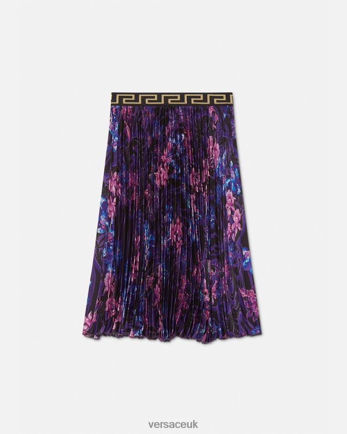 Children Versace Orchid Barocco Pleated Skirt 6D2D062006 Violet & Print Clothing