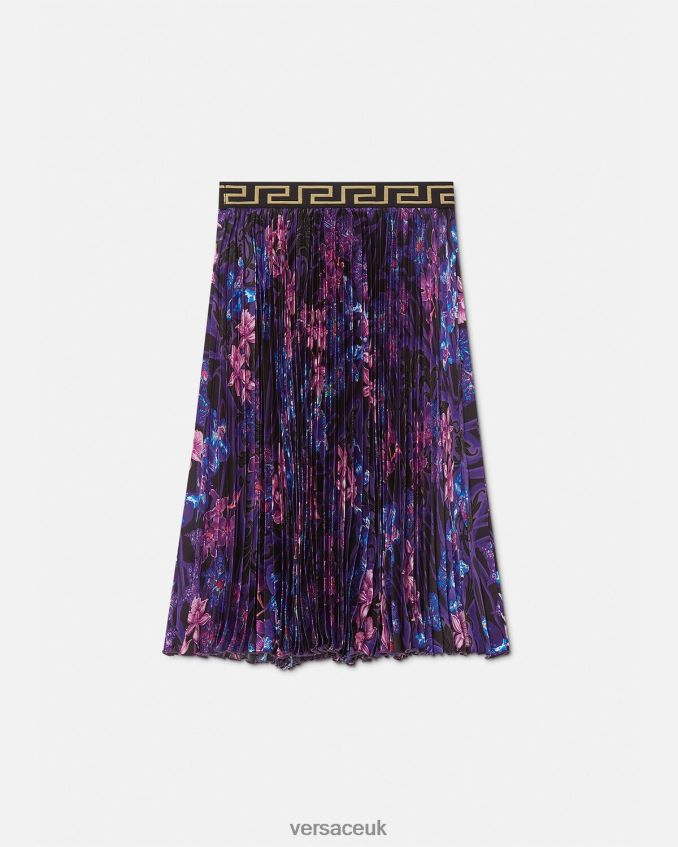 Children Versace Orchid Barocco Pleated Skirt 6D2D062006 Violet & Print Clothing