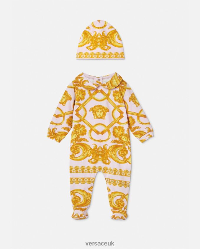 Children Versace Barocco 660 Baby Sleepsuit Set 6D2D061826 Light Pink & Gold Clothing