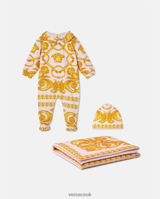Children Versace Barocco 660 Baby Sleepsuit Set 6D2D061826 Light Pink & Gold Clothing