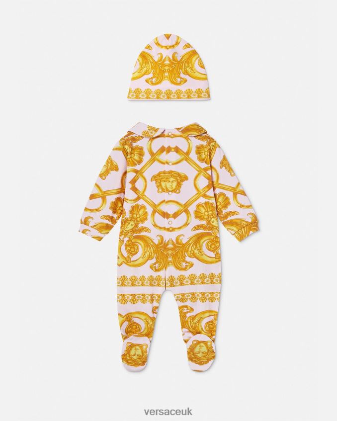 Children Versace Barocco 660 Baby Sleepsuit Set 6D2D061826 Light Pink & Gold Clothing