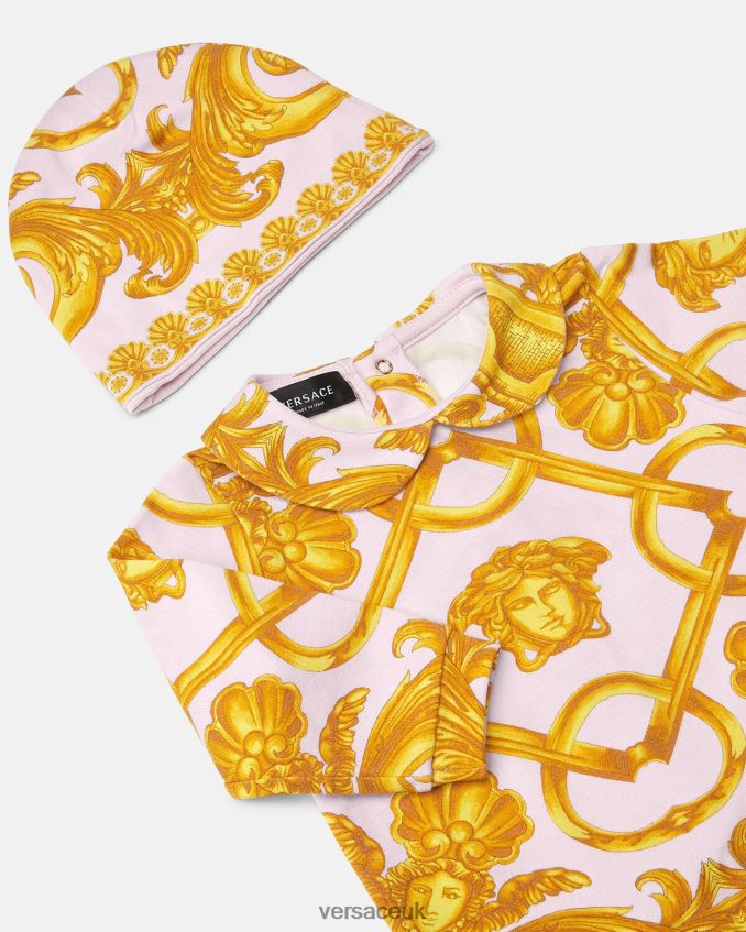 Children Versace Barocco 660 Baby Sleepsuit Set 6D2D061826 Light Pink & Gold Clothing