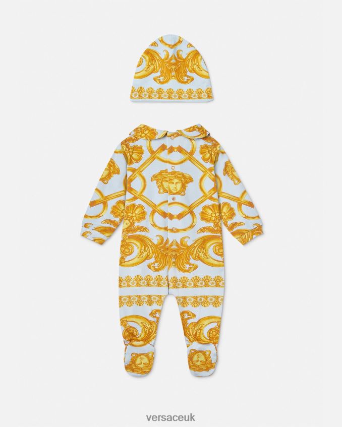 Children Versace Barocco 660 Baby Sleepsuit Set 6D2D061827 Light Blue & Gold Clothing