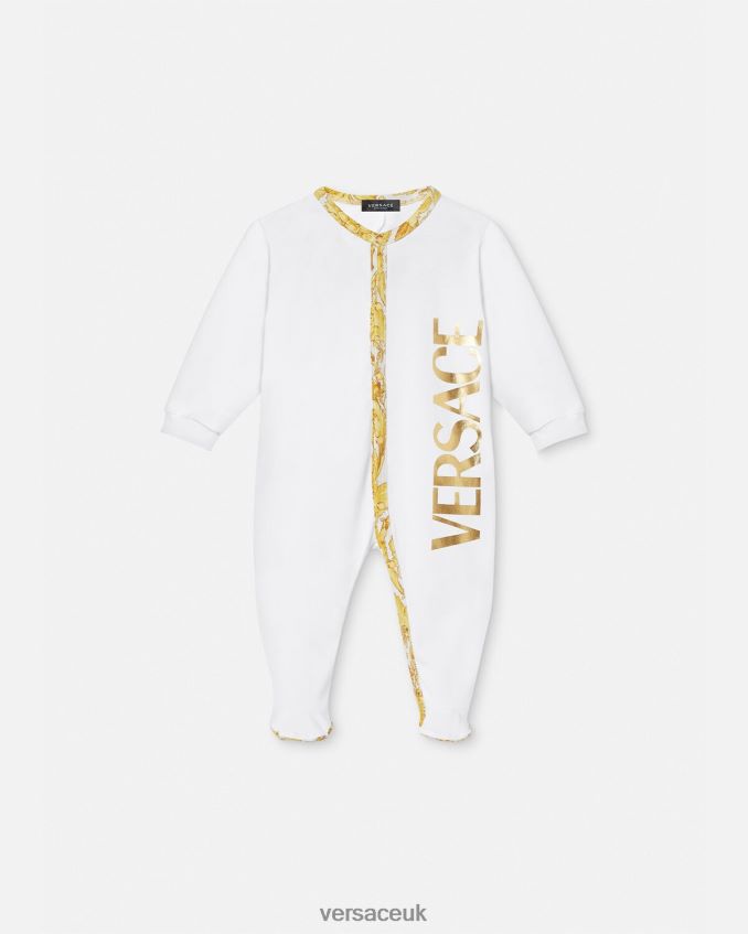 Children Versace Barocco Baby Sleepsuit 6D2D061825 White & Gold Clothing