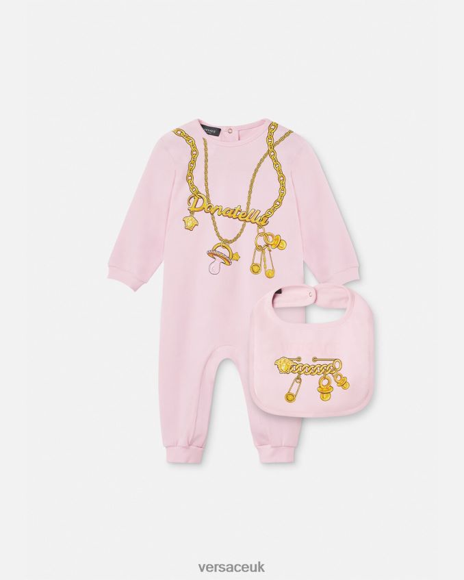 Children Versace Donatella Chain Baby Sleepsuit Set 6D2D061830 Pink Clothing